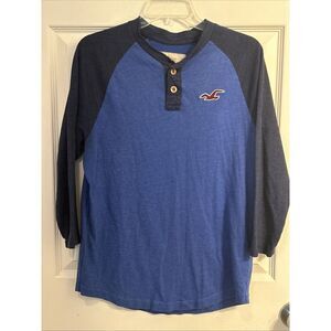 Hollister, Men's‎ Long Sleeved Blue Henley T-shirt,  Size M